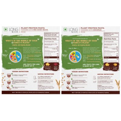 Long & Short: Penne Plant Protein Red Kidney Beans Pasta & Chickpea Pasta - Pack of 2 (250gm Each)