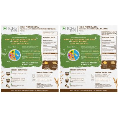 Long & Short: Penne High Fibre Wholegrain Wheat Pasta & Multigrain Pasta - Pack of 2 (250gm Each)