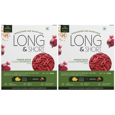 Long & Short: Penne Veggie Beetroot Pasta - Pack of 2 (250gm Each)