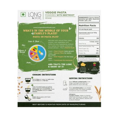 Long & Short: Penne Veggie Beetroot Pasta - Pack of 2 (250gm Each)