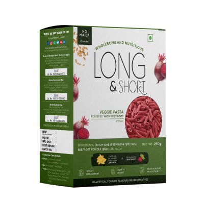 Long & Short: Penne Veggie Beetroot Pasta - Pack of 2 (250gm Each)