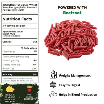 Long & Short: Penne Veggie Beetroot Pasta - Pack of 2 (250gm Each)