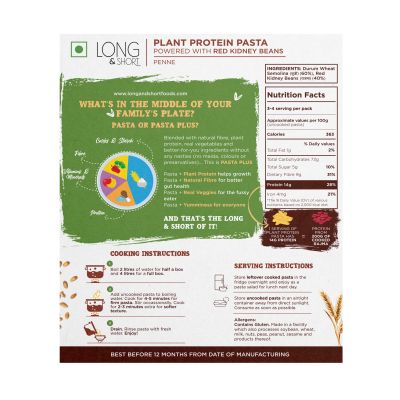 Long & Short: Penne Plant Protein Red Kidney Bean Pasta - Pack of 2 (250gm Each)