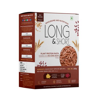 Long & Short: Penne Plant Protein Red Kidney Bean Pasta - Pack of 2 (250gm Each)