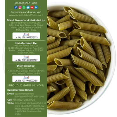 Long & Short: Penne Veggie Spinach Pasta - Pack of 2 (250gm Each)