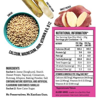 Serapheena: Cocoa Heaven (200gm), Vanilla Pound (185gm), Espresso Coffee (205gm) & Cinnamon Spice (200gm) Jowar and Sweet Potato Flour Cake Mix - Pack of 4