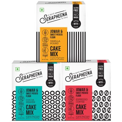 Serapheena: Cocoa Heaven (200gm), Vanilla Pound (185gm) & Espresso Coffee (205gm) Jowar and Sweet Potato Flour Cake Mix - Pack of 3