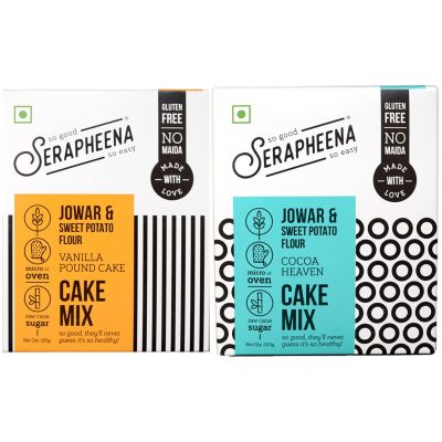 Serapheena: Cocoa Heaven (200gm) & Vanilla Pound (185gm) Jowar and Sweet Potato Flour Cake Mix - Pack of 2