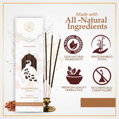 Luxuriate : Sandalwood Ayurvedic,Organic,Natural and Non-Toxic Incense Sticks - Contains 20 Incense Sticks