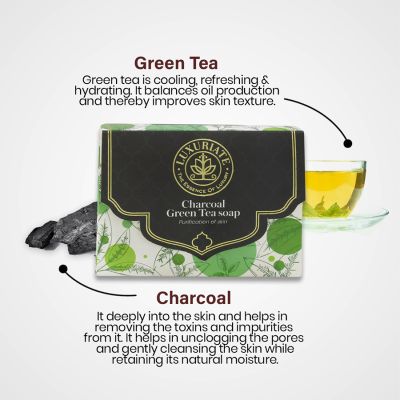 Luxuriate: Charcoal and Green Tea Soap for Clear Skin Anti Acne and Tan Removal for Men and Women - 125gm