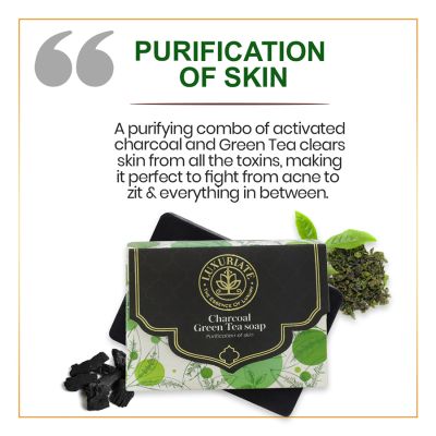 Luxuriate: Charcoal and Green Tea Soap for Clear Skin Anti Acne and Tan Removal for Men and Women - 125gm