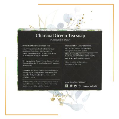 Luxuriate: Charcoal and Green Tea Soap for Clear Skin Anti Acne and Tan Removal for Men and Women - 125gm