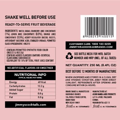 Jimmy's Cocktails: Cosmopolitan Mix - Pack Of 16