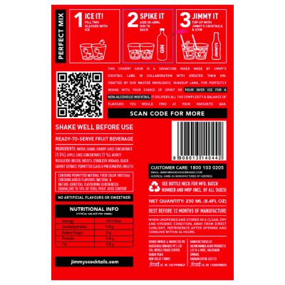 Jimmy's Cocktails: Gin Cherry Sour Mix - Pack Of 16