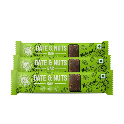 Dev Pro Food: Date & Nuts Bar Natural - Pack of 3 (Each - 30 gm)