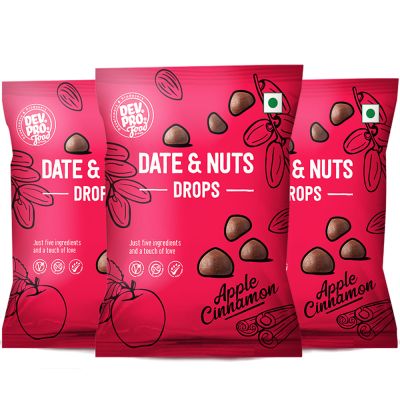 Dev Pro Food: Date & Nuts Drops Apple Cinnamon with Fibre coating - Pack of 3 (Each - 40 gm)