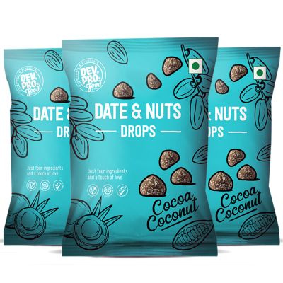 Dev Pro Food: Date & Nuts Drops Coconut Cocoa with Fibre Coating - Pack of 3 (Each - 40 gm)