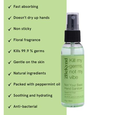 2BeKynd: Gentle and moisturizing hand sanitizer, Anti-Bacterial, hydrating, Peppermint Fresh and Soothing Lavender (Pack of 10)