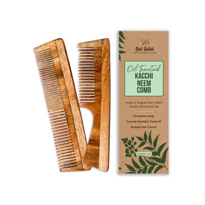 Nat Habit: Kacchi Neem Comb (Fine + Dual Combo),