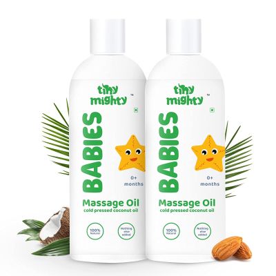 Tiny Mighty: Baby Massage oil (200 ml Each*2), 100% Cold Pressed Coconut & Almond Oil (Pack Of 2)