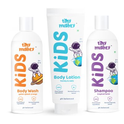 Tiny Mighty: Kids Shampoo, Body Wash and Body Lotion, 200 ml Each, For Sensitive Skin,100% Plant Based And Natural