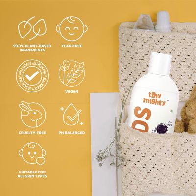 Tiny Mighty: Kids Body Wash 200 ml, Body Foam Wash 150 ml, Body Lotion 200 ml, Shampoo 200 ml & Hair Oil 200 ml