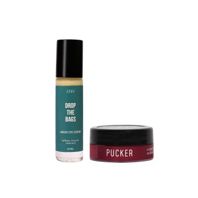 Enn Beauty: Pucker lip balm mini & Drop the Bag under eye serum combo kit, Deeply Nourishes Skin