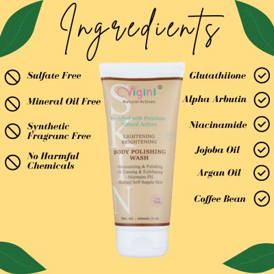 Vigini: Natural Under Eye Dark Circle Puffiness Removal Gel Cream  + Body Lightening Whitening Brightening Fairness Moisturizing Polishing Gel Wash