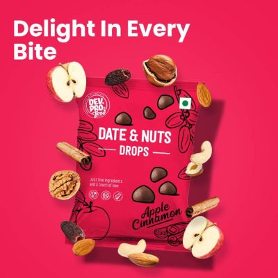 Dev Pro Food: Date & Nuts Drops Apple Cinnamon with Fibre coating - Pack of 3 (Each - 40 gm)