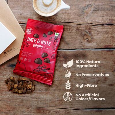 Dev Pro Food: Date & Nuts Drops Apple Cinnamon with Fibre coating - Pack of 3 (Each - 40 gm)
