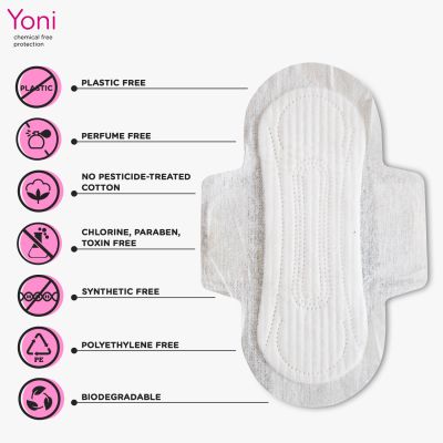 Yoni: 100% Organic Cotton Pads with Wings - Medium Flow (10 Pcs)