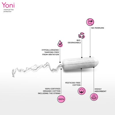 Yoni: Organic Cotton Tampons for Heavy Flow (16 Pcs)