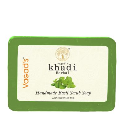 Vagad's Khadi: Basil Scrub Soap - 125gm (Pack of 3)
