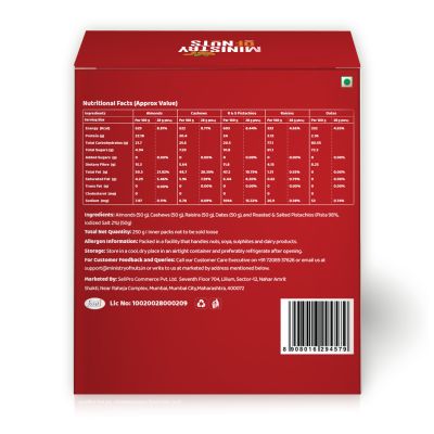 Ministry Of Nuts: Premium Dry Fruits Almonds, Pistachios, Cashew Nuts, Raisins, Dates - 50gm Each