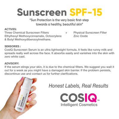 COSIQ: Indoor Sunscreen Serum SPF 15 PA++++ Broad Spectrum - 30ml
