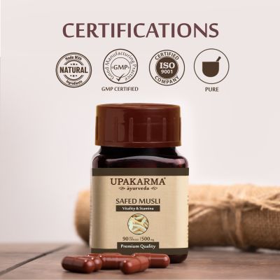 UPAKARMA: Ayurveda Pure Herbs Safed Musli Capsules 500 mg - 90 Veggie Capsules