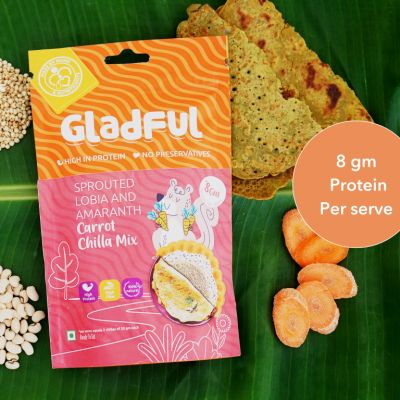 Gladful: Sprouted Moong & Amaranth Carrot Cheela-Dosa Mix - Pack of 2 (200gm)