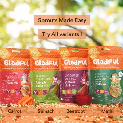 Gladful: Sprouted Moong, Amaranth & Lobia Cheela Dosa Mix - Assorted - Pack of 4 (200gm) each