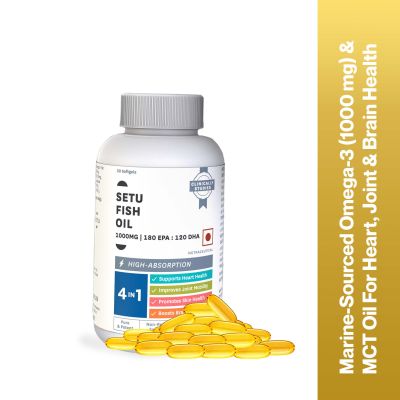 SETU: Deep Sea Omega-3 Fish Oil 60 Softgel Capsules (Pack of 1) | Ultra-Pure Marine Sourced 1000 mg | 180mg EPA 120mg DHA | For Brain, Heart and Joint Health