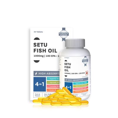 SETU: Deep Sea Omega-3 Fish Oil 60 Softgel Capsules (Pack of 1) | Ultra-Pure Marine Sourced 1000 mg | 180mg EPA 120mg DHA | For Brain, Heart and Joint Health