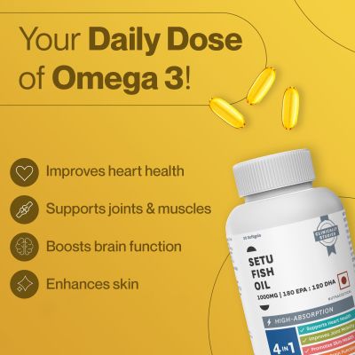 SETU: Deep Sea Omega-3 Fish Oil 60 Softgel Capsules (Pack of 1) | Ultra-Pure Marine Sourced 1000 mg | 180mg EPA 120mg DHA | For Brain, Heart and Joint Health