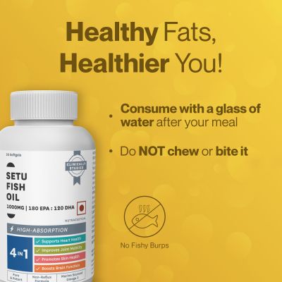 SETU: Deep Sea Omega-3 Fish Oil 60 Softgel Capsules (Pack of 1) | Ultra-Pure Marine Sourced 1000 mg | 180mg EPA 120mg DHA | For Brain, Heart and Joint Health