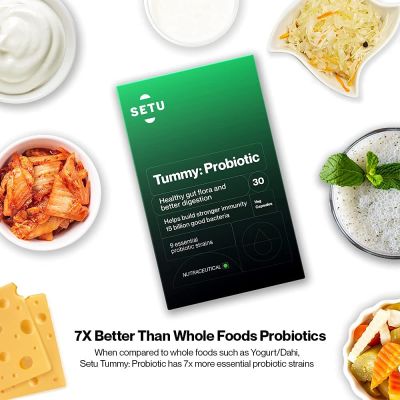 SETU: Tummy Probiotic - 30 Capsules (Pack of 1) | 9 strains with 20 Billion CFUs, Naturally Fermented Probiotics Lactobacillus & Bifidobacterium, Better Immunity, Gut Health, Reduced Gas