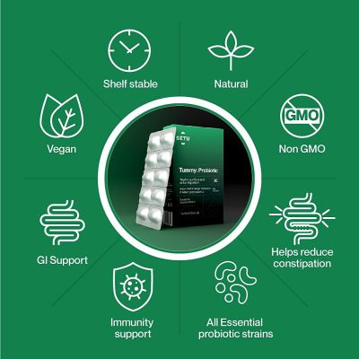 SETU: Tummy Probiotic - 30 Capsules (Pack of 1) | 9 strains with 20 Billion CFUs, Naturally Fermented Probiotics Lactobacillus & Bifidobacterium, Better Immunity, Gut Health, Reduced Gas