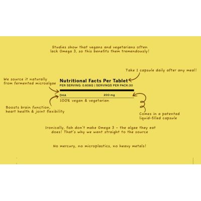 SETU: Veg Omega 3 - 100% Vegetarian Plant Based Omega 3 DHA Supplement - 30 Capsules