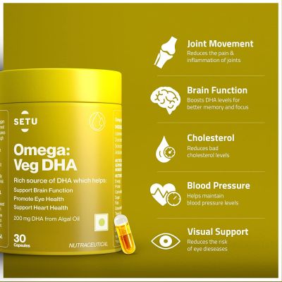 SETU: Veg Omega 3 - 100% Vegetarian Plant Based Omega 3 DHA Supplement - 30 Capsules