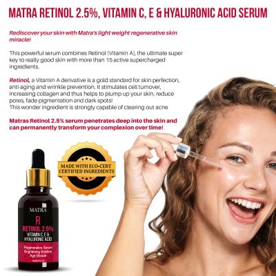 Matra: Retinol 2.5%, Vitamin C, E & Hyaluronic Acid Serum - 15ml