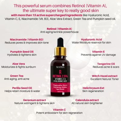 Matra: Retinol 2.5%, Vitamin C, E & Hyaluronic Acid Serum - 15ml