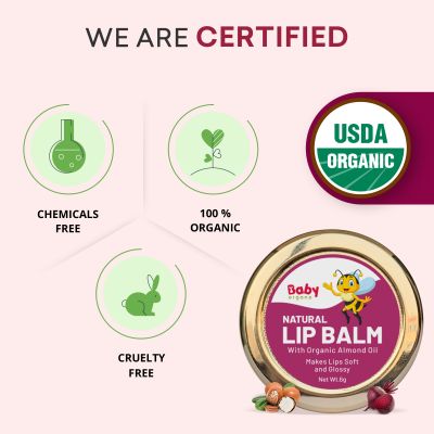 BabyOrgano: Strawberry Lip Balm for Kids 8gm | Natural Moisturizing Lip Care Mask With Desi Cow Ghee, Kokum Butter for Dry, Chapped & Lighten Lips
