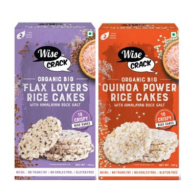 WiseCrack: Organic Rice Cakes - Flax Lovers & Quinoa Power - Pack of 2 (125gm each)
